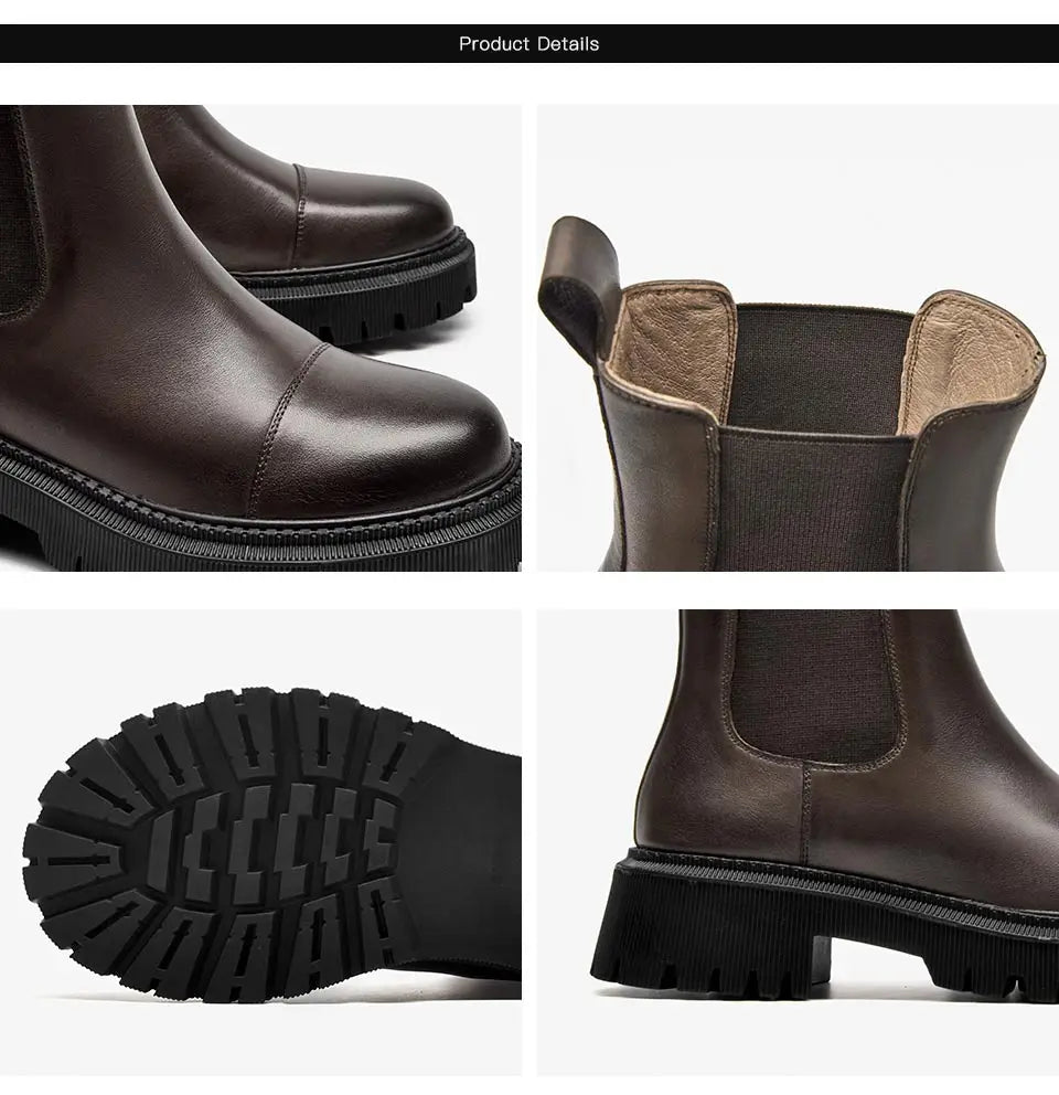 Beau Today Flat Chelsea Ankle Boots For Women Genuine Cow Leather Elastic Strap Spring Autumn Ladies Shoes Handmade A02379