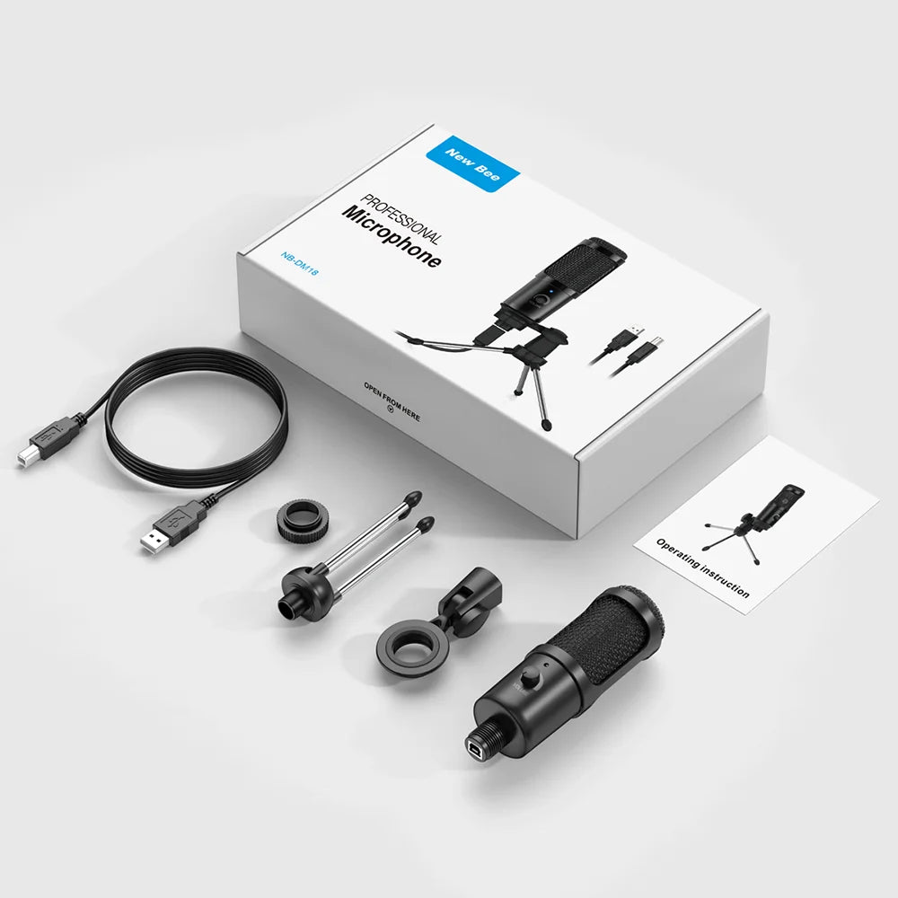 New Bee USB Microphone Condenser Professional Mic with Shock Mount for Computer Laptop Gaming Streaming Recording Studio