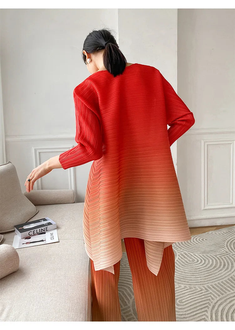 Miyake Fold Suit for Women 2024 Spring Summer Loose Foreign Style Two-piece Fashion Meat Shield Wide-leg Pants Two-piece Set