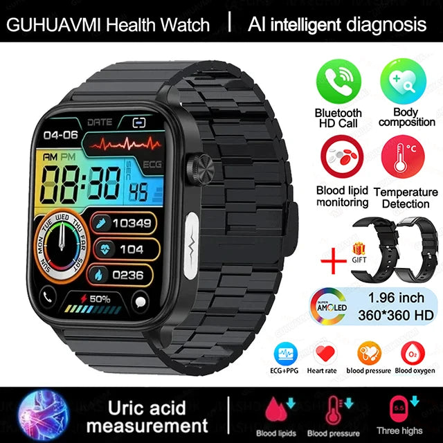 2025 AI Health Smartwatch | ECG+PPG Blood Lipids Uric Acid Body Composition | Men