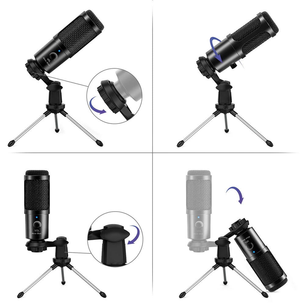 New Bee USB Microphone Condenser Professional Mic with Shock Mount for Computer Laptop Gaming Streaming Recording Studio