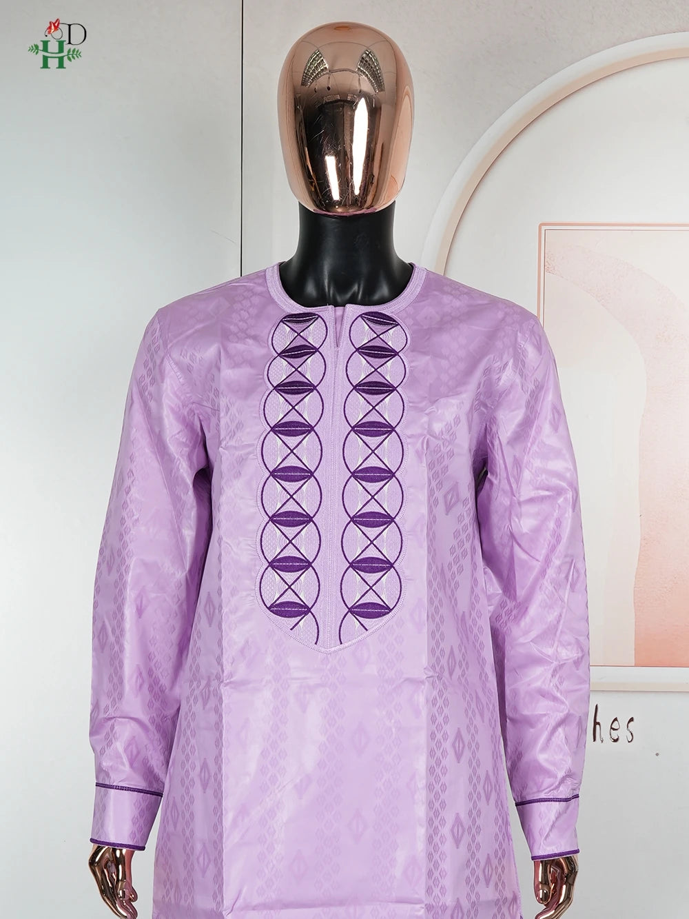 Men's African Agbada 2-Piece Set | Purple Bazin Riche Embroidery Suit | Wedding & Party
