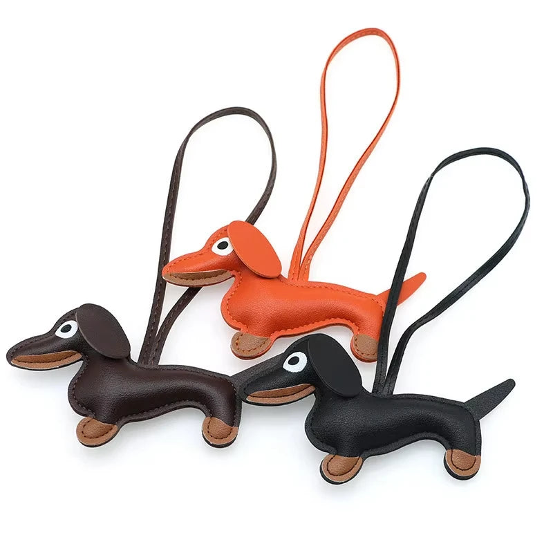 PU Leather Car Dachshund Dog Keychain Fashion Dog Keychains For Women Bag Pendant Jewelry Trinket Key Ring Key Holder Gift
