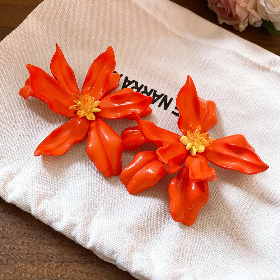 10*10 Cm Bohomian Super Large Acrylic Flower Stud Earrings for Women Glass Petals Floral Earring Beach Vacation Charms Jewelry M