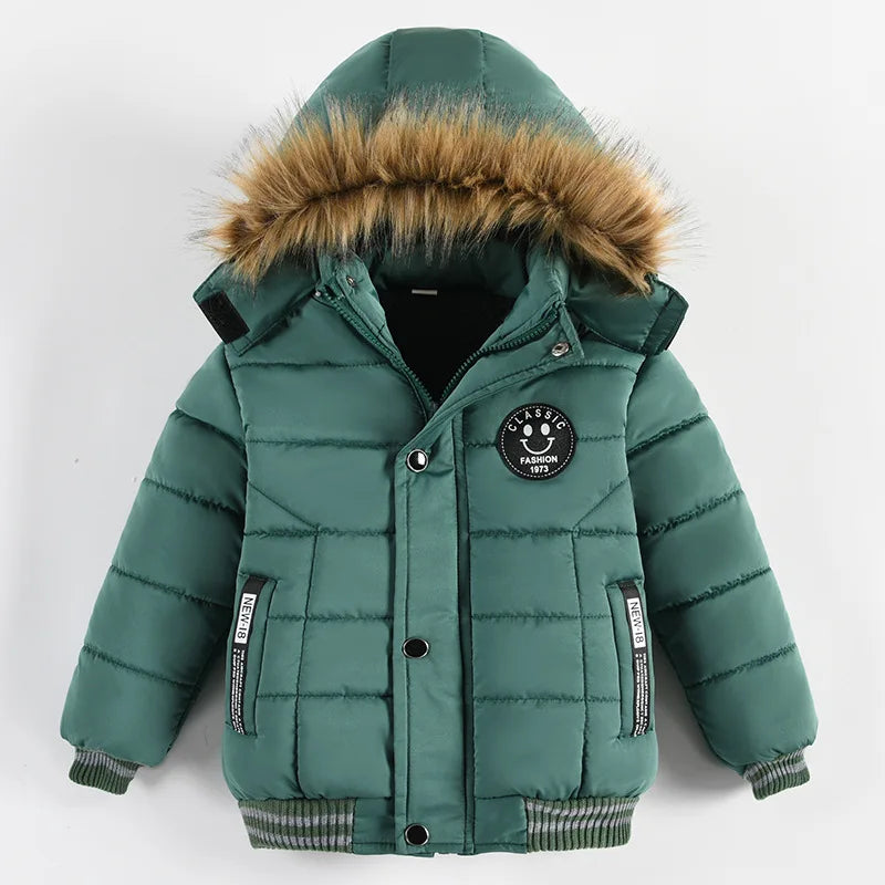 Autumn Winter Hooded Jacket for Kids - Boys & Girls Warm Fur Collar Zipper Outerwear Casual Fashion Baby Coat for Ages 2-6