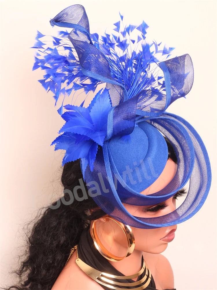 Elegant Women's Fascinator Kentucky Derbie Headwear Chapeau Cap With Feather Clips