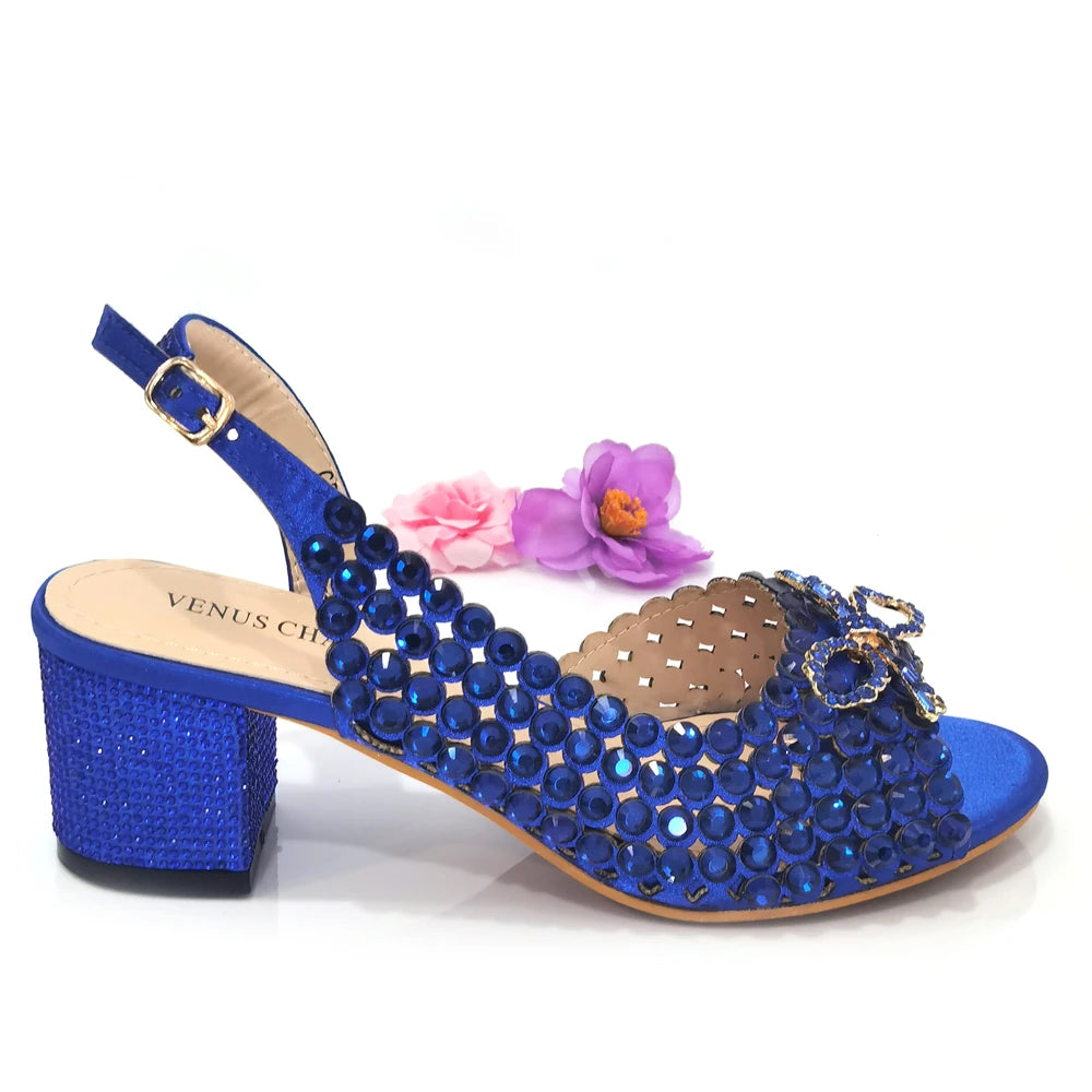 Italian Design Full Drill Elegant Wine Evening High Heels Wedding Party Shoes Matching Clutch Handbag