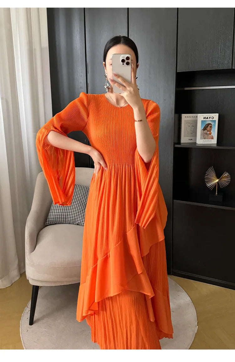 Women's Ruffled Solid Color Plus Size Long Dress