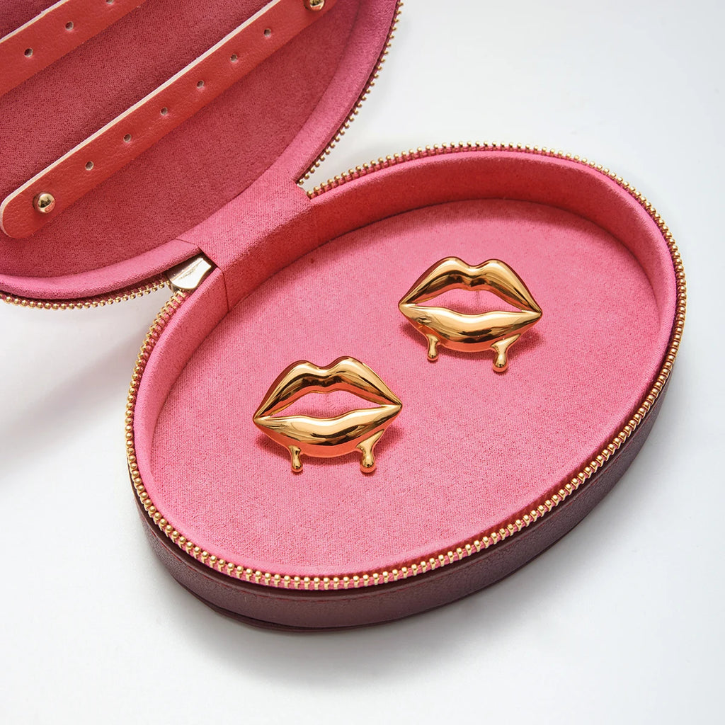 Zora Sweet And Romantic 18K Gold Color Plated Liquid Melted Lip Earrings Hypoallergenic Waterproof Stainless Steel Women Jewelry