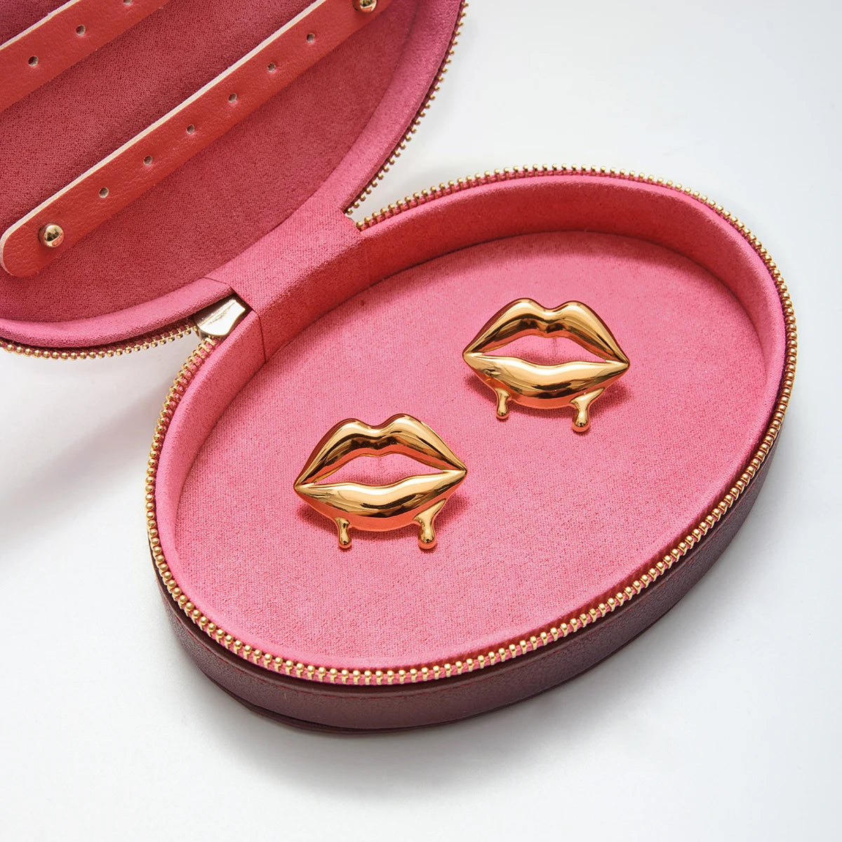 Zora Sweet And Romantic 18K Gold Color Plated Liquid Melted Lip Earrings Hypoallergenic Waterproof Stainless Steel Women Jewelry