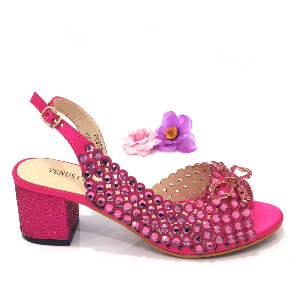 Italian Design Full Drill Elegant Wine Evening High Heels Wedding Party Shoes Matching Clutch Handbag