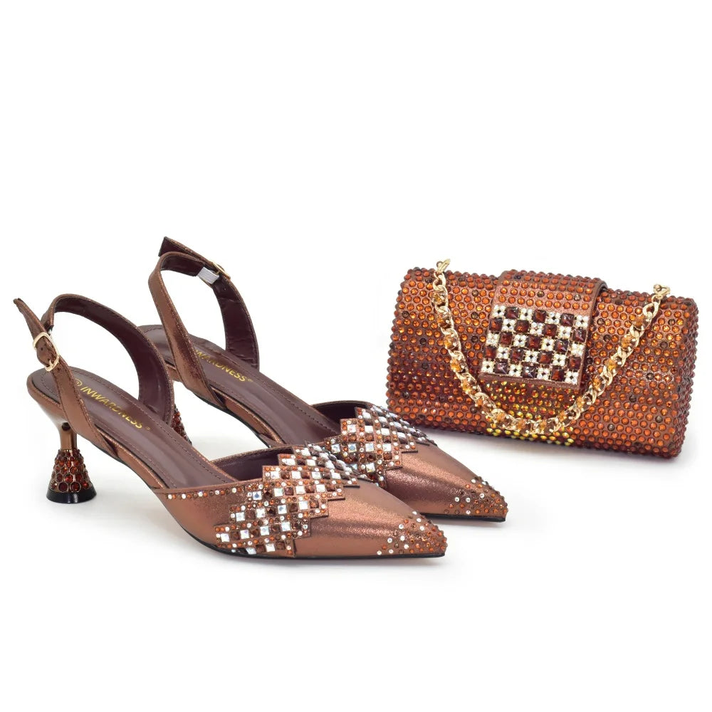 Luxury African Shoes & Bag Set | Crystal Pointed Toe Heels | Wedding & Party