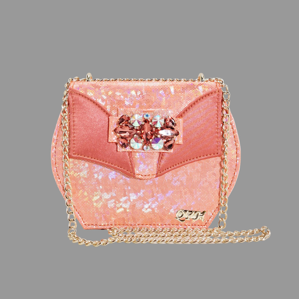 New-Season Peep Toe Ladies Elegant Coral Color Diamond-Embellished High Heels Italian-Designed Shoe and Handbag Set