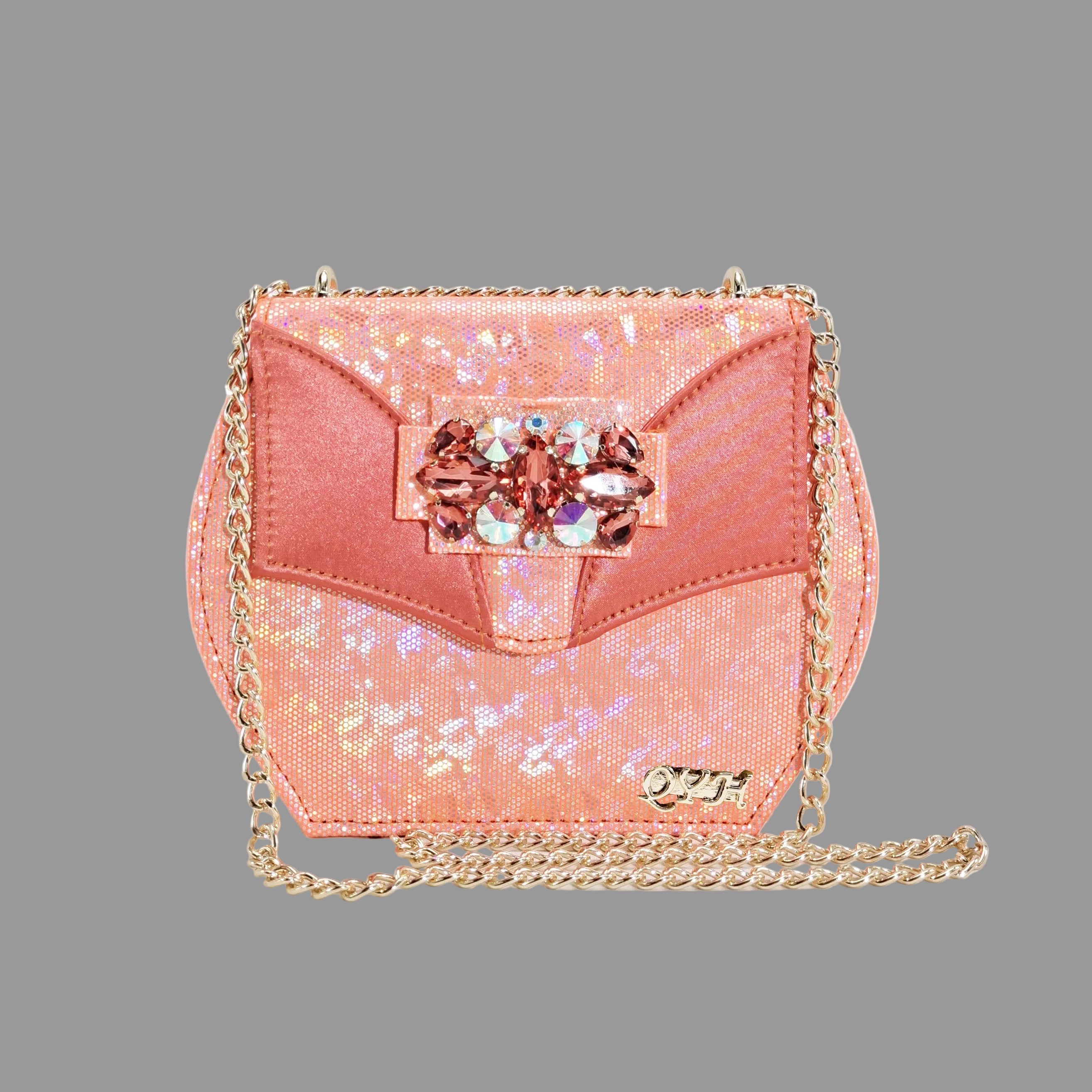 New-Season Peep Toe Ladies Elegant Coral Color Diamond-Embellished High Heels Italian-Designed Shoe and Handbag Set
