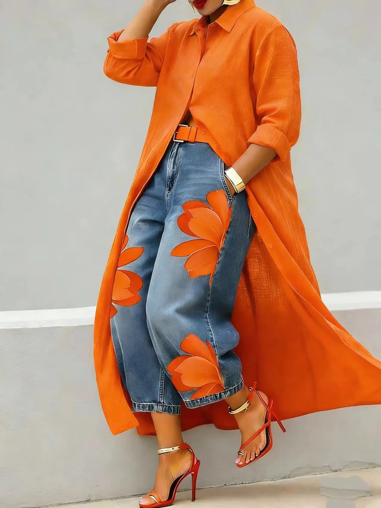 Casual Plus Size Shirt for Women's Longline Button Down Shirt Long Sleeve Loose Fit Maxi Tunic Blouse Open Front Cardigan Top