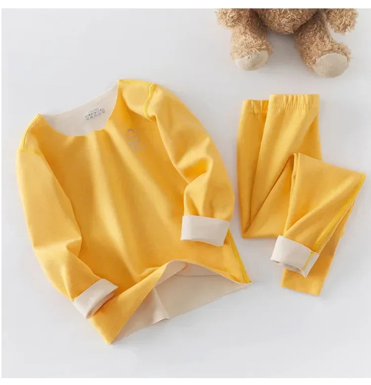Boys Thermal Fleece Thermal Underwear 37°C Constant Temperature Warm Two-Piece Winter Pajamas Set Unisex Kids Long Johns for Ages 7-13