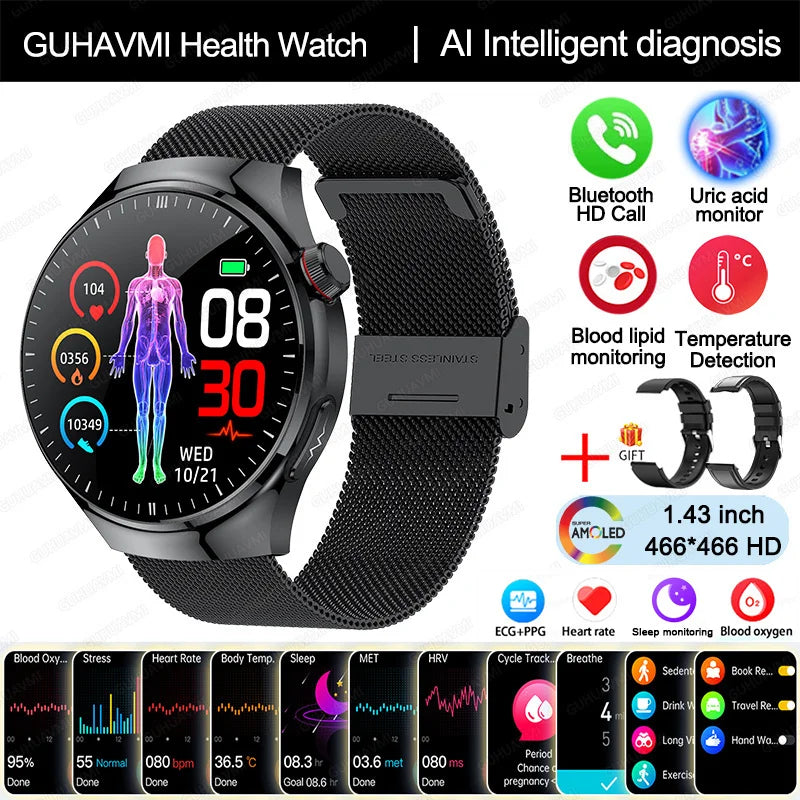 Nursing Grade Health Smartwatch | ECG+PPG Blood Lipid Uric Acid Body Temp