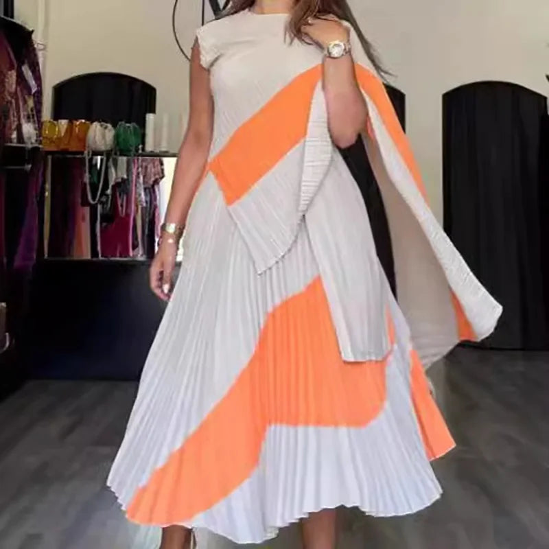Autumn Women's Color Matching Set Shawl Top Long Elastic Waist Skirt Two-piece Set