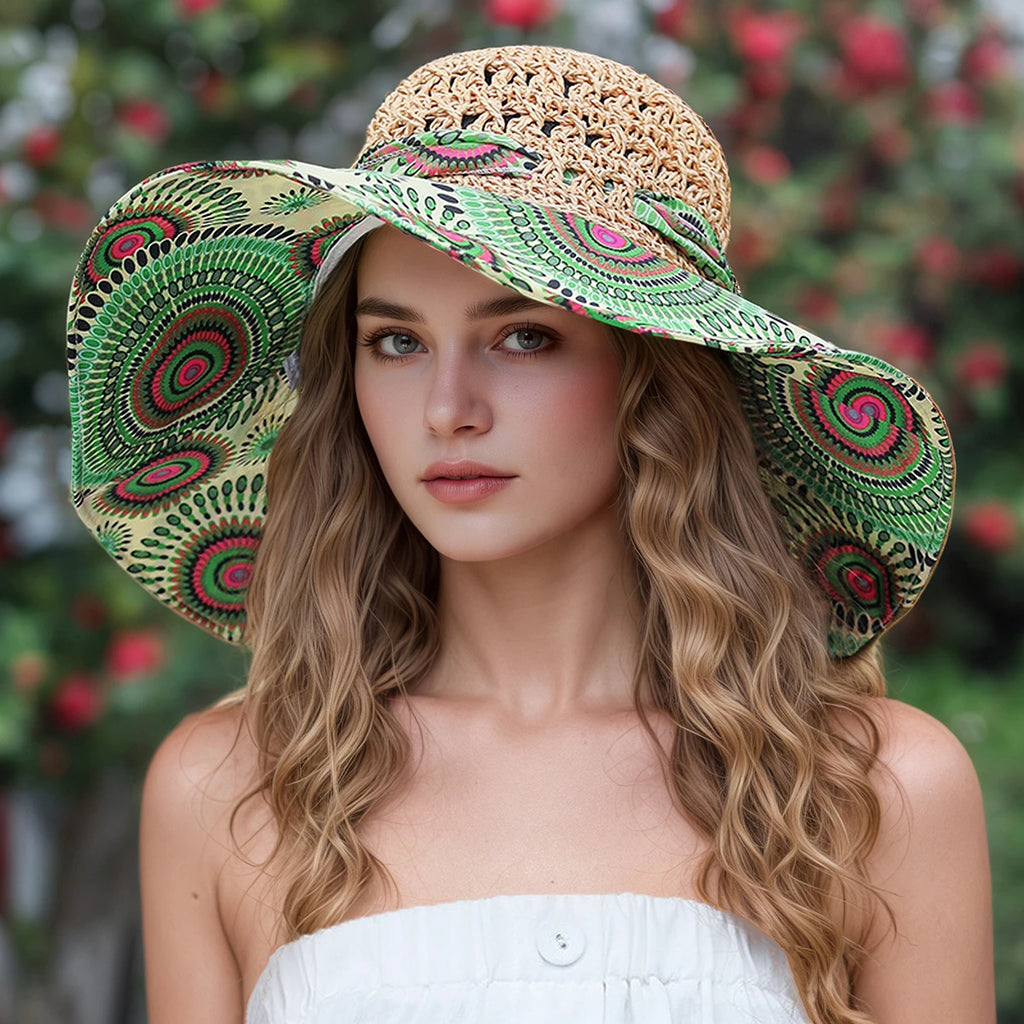 Outdoor Wide-Brimmed Sun Hat, Patterned On The Reverse, Reversible, Sun Protection Hat, Perfect For Beach Outings And Travel, UV