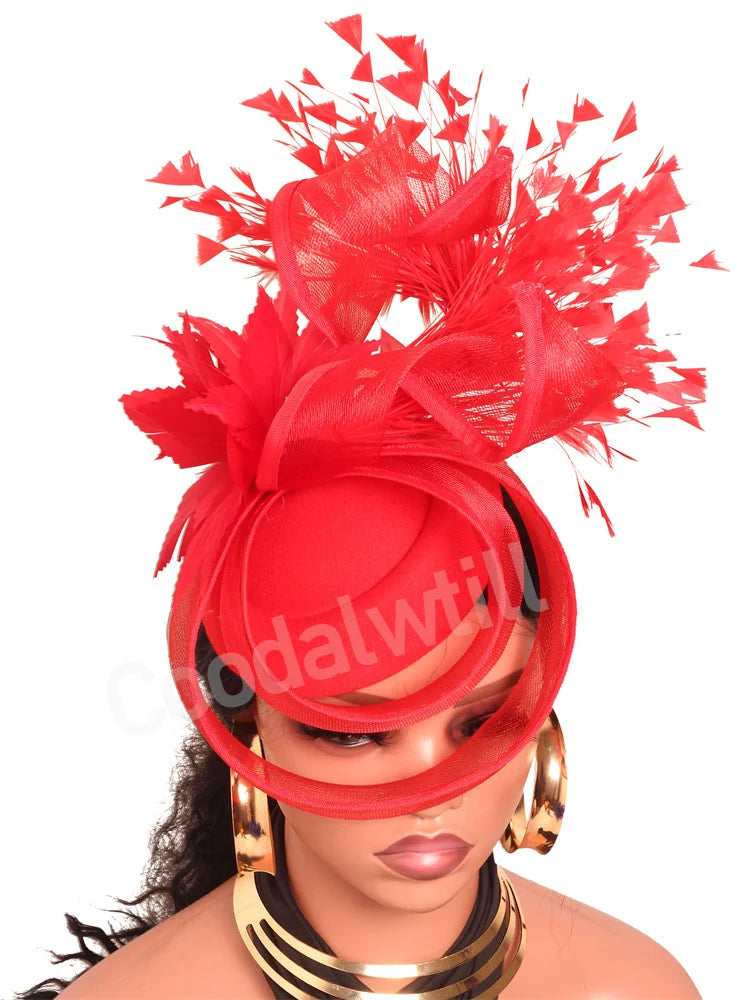 Elegant Women's Fascinator Kentucky Derbie Headwear Chapeau Cap With Feather Clips