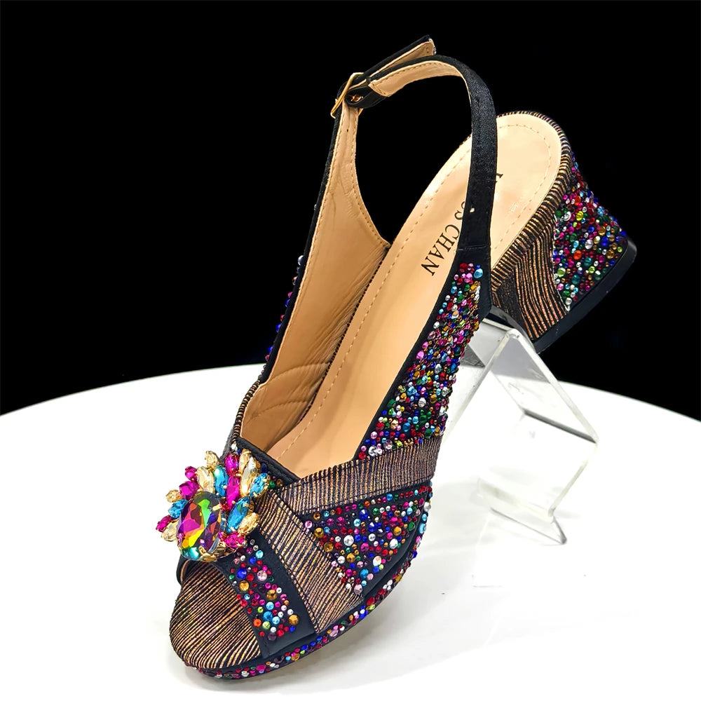 Elegant Women's Peep-Toe Heels and Matching Wine Color Diamond Pumps Set - Stylish Italian Shoes and Bags for Parties