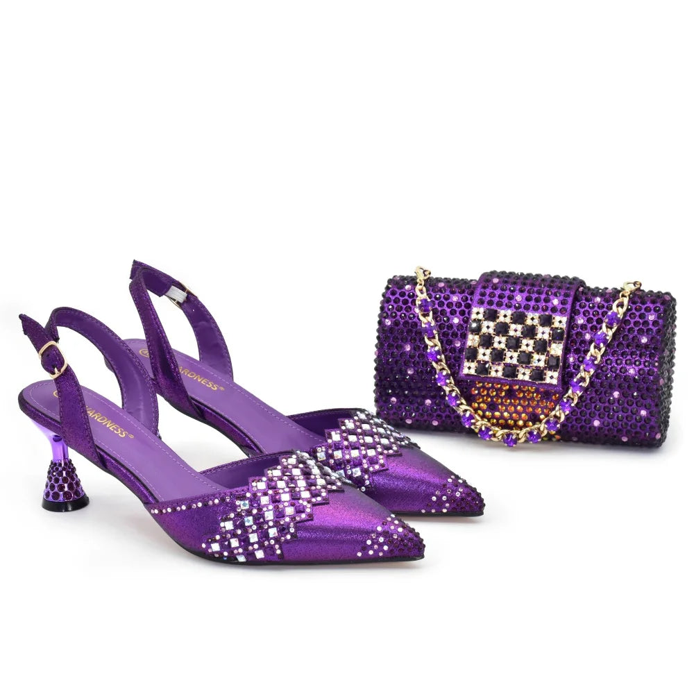 Luxury African Shoes & Bag Set | Crystal Pointed Toe Heels | Wedding & Party