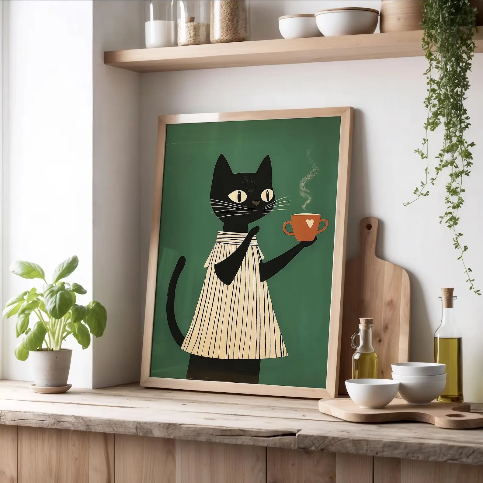 Black Cat & Dog Canvas Wall Art | Mid-Century Home Decor Gift | HotTrendyPicks