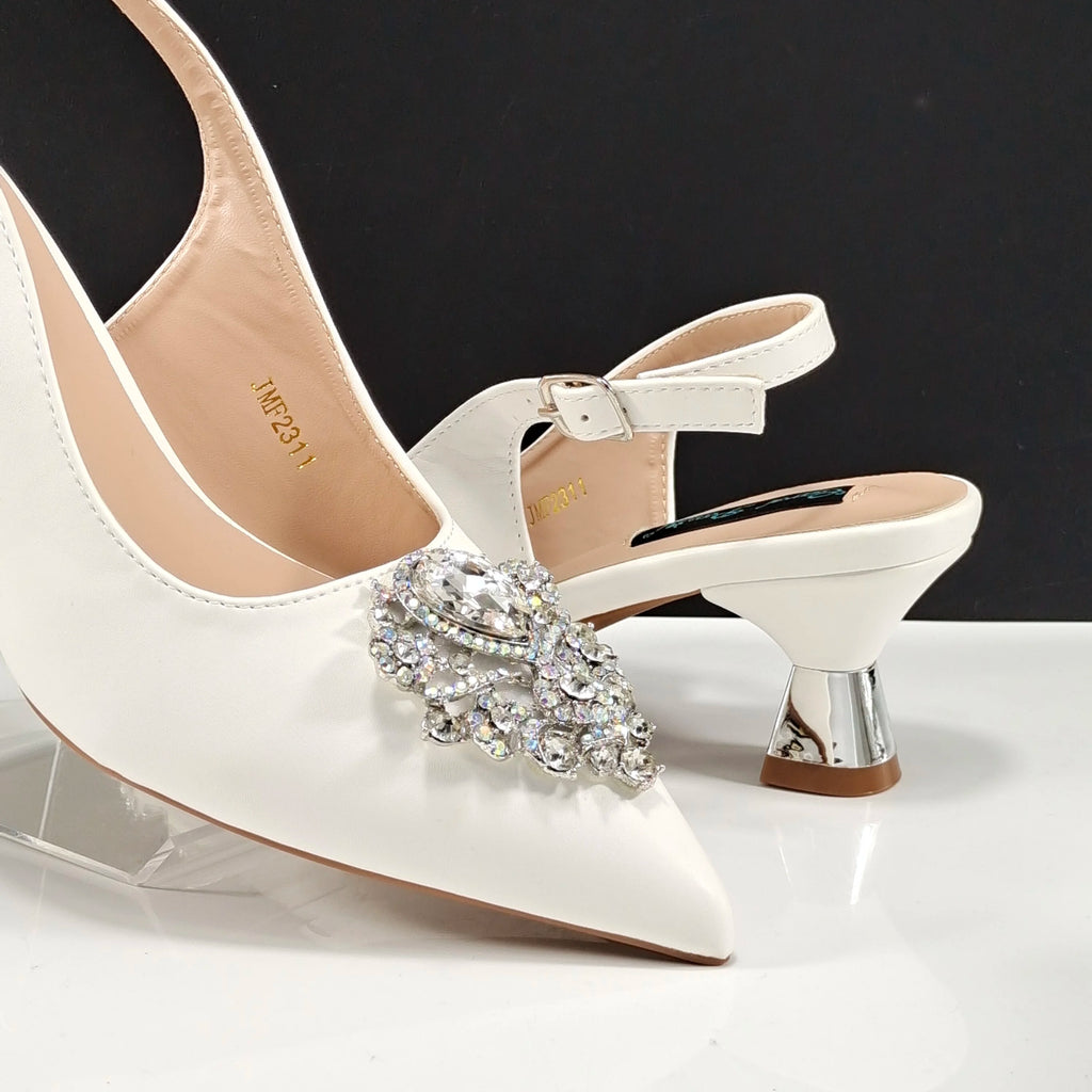 Italian Design Girly Style Silver Color Pointed Toe Wedding Shoes And Bag Full Diamond Decoration Handle Bag