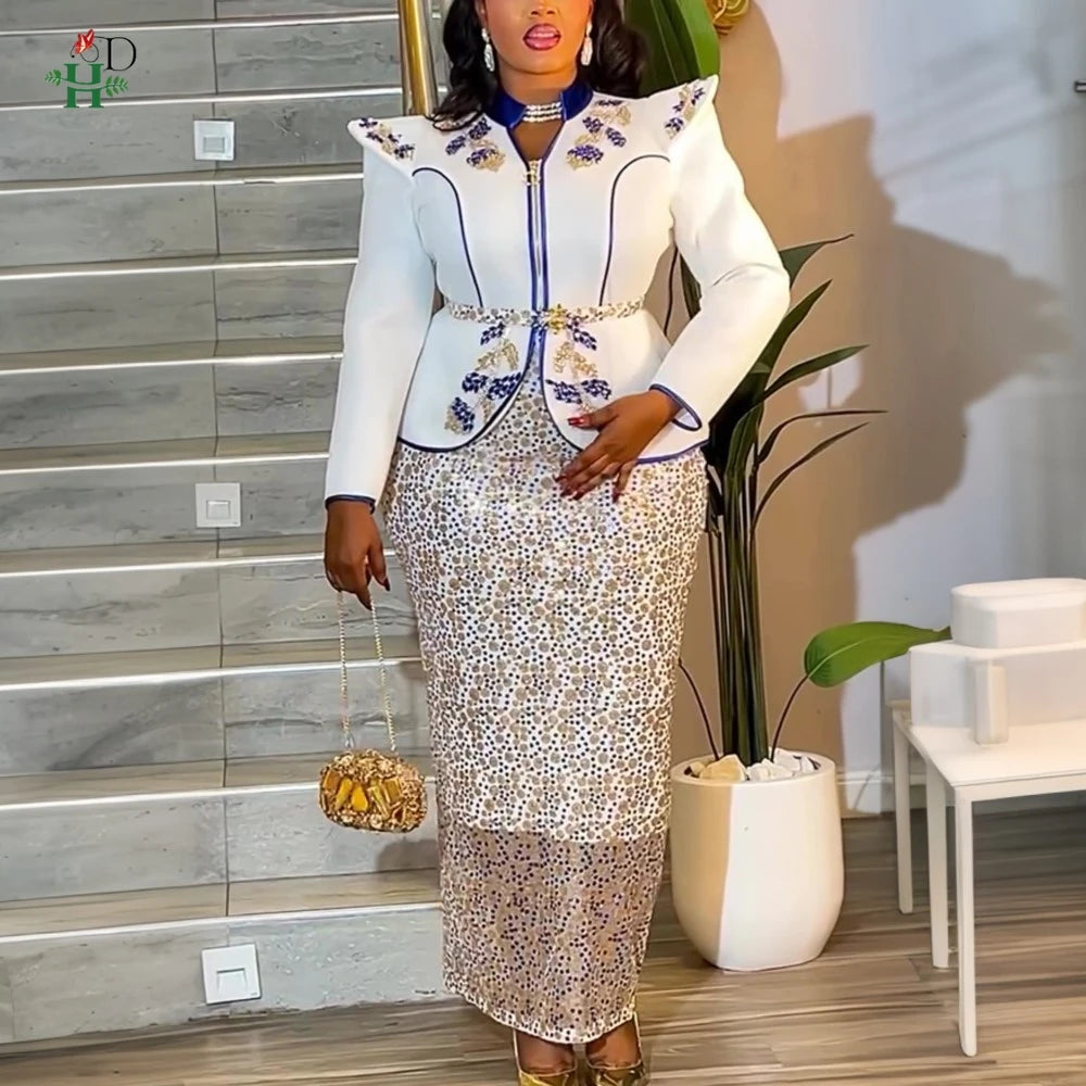 H&D African dresses for woman Turkey dress Sequin Diamond Robe Africaine African clothing Fashion Boubou Africain femme 2026 New