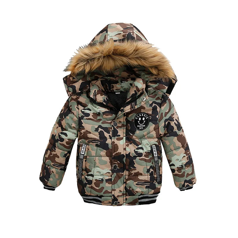 Autumn Winter Hooded Jacket for Kids - Boys & Girls Warm Fur Collar Zipper Outerwear Casual Fashion Baby Coat for Ages 2-6