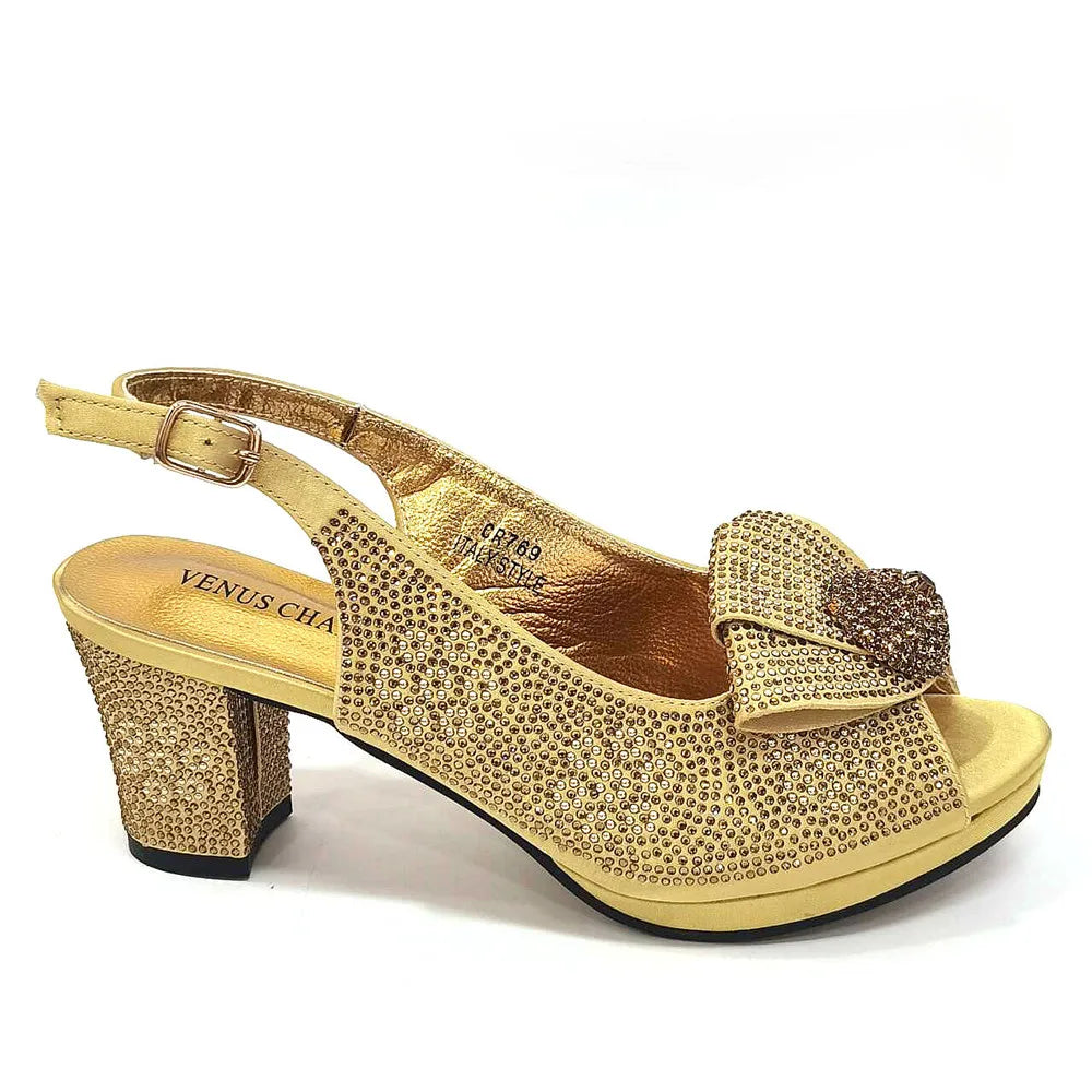 Italian Design Girly Style Golden Color Wedding Shoes And Bag Full Diamond Decoration Metal Closure Bags