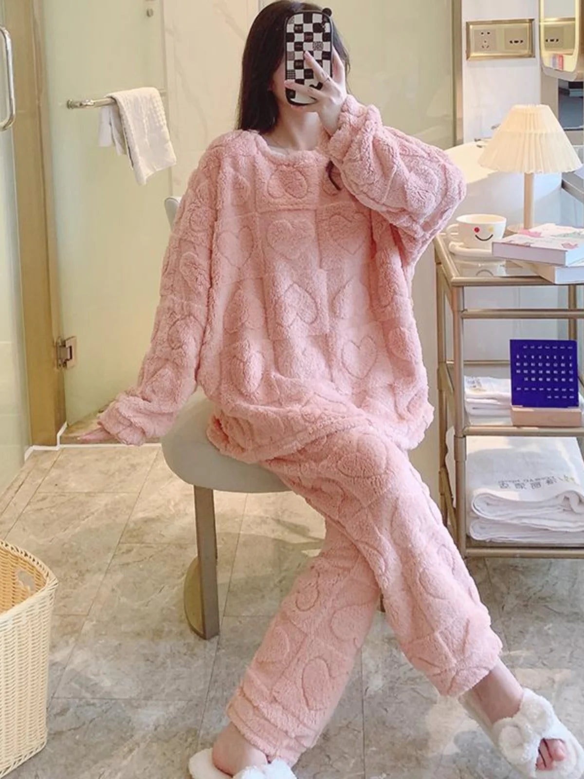 Plus Size Coral Fleece Pyjama Set | Thick Winter Sleepwear for Women | HotTrendyPicks
