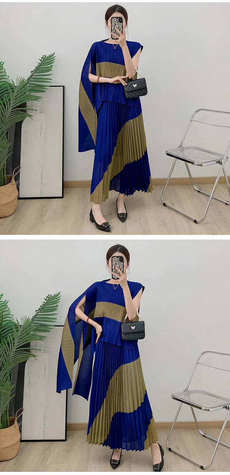 Autumn Women's Color Matching Set Shawl Top Long Elastic Waist Skirt Two-piece Set