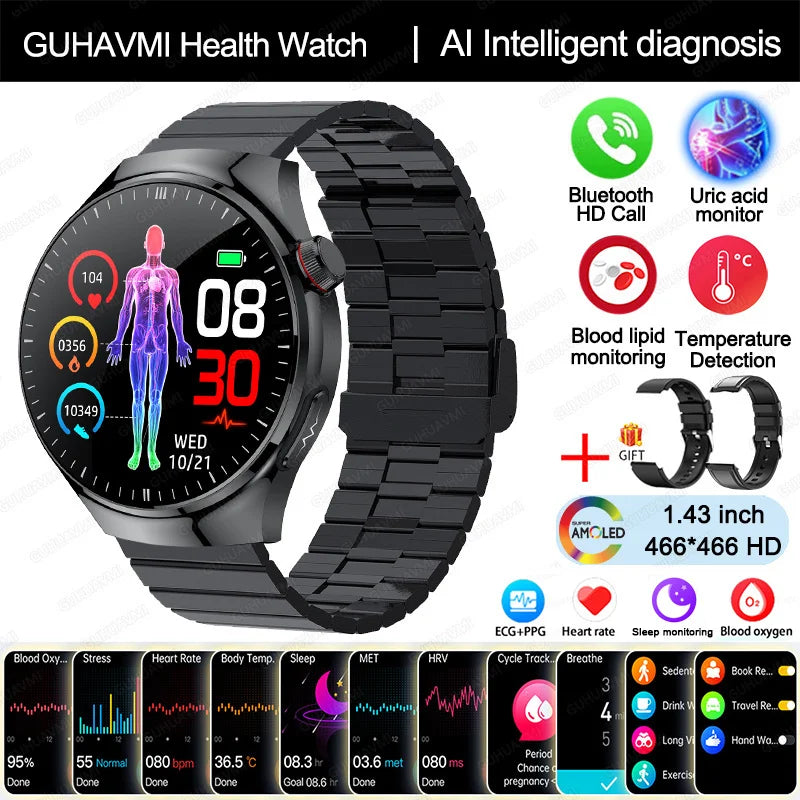Nursing Grade Health Smartwatch | ECG+PPG Blood Lipid Uric Acid Body Temp