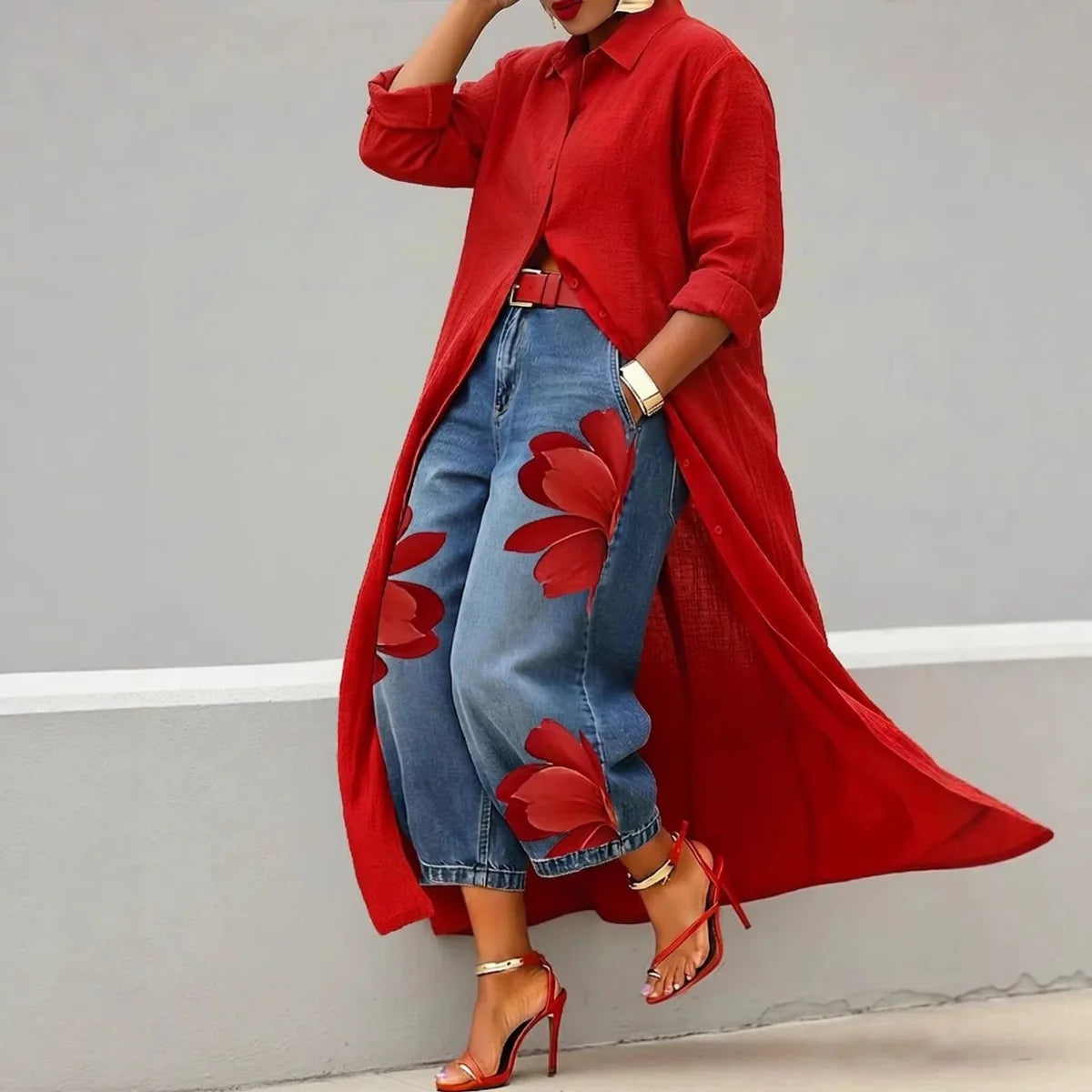 Casual Plus Size Shirt for Women's Longline Button Down Shirt Long Sleeve Loose Fit Maxi Tunic Blouse Open Front Cardigan Top