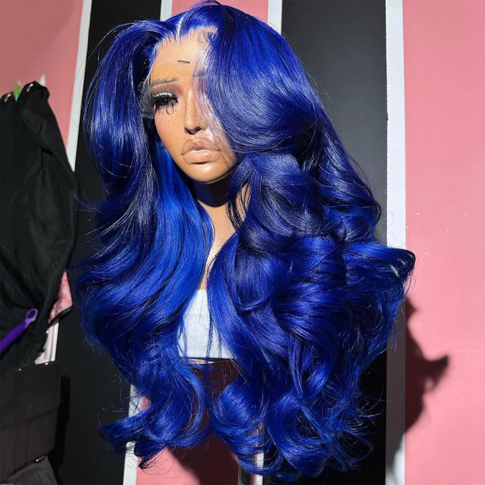 Royal Blue Colored Lace Front Wigs 13x4 Body Wave Brazilian Transparent Lace Frontal Wigs Human Hair Pre Plucked