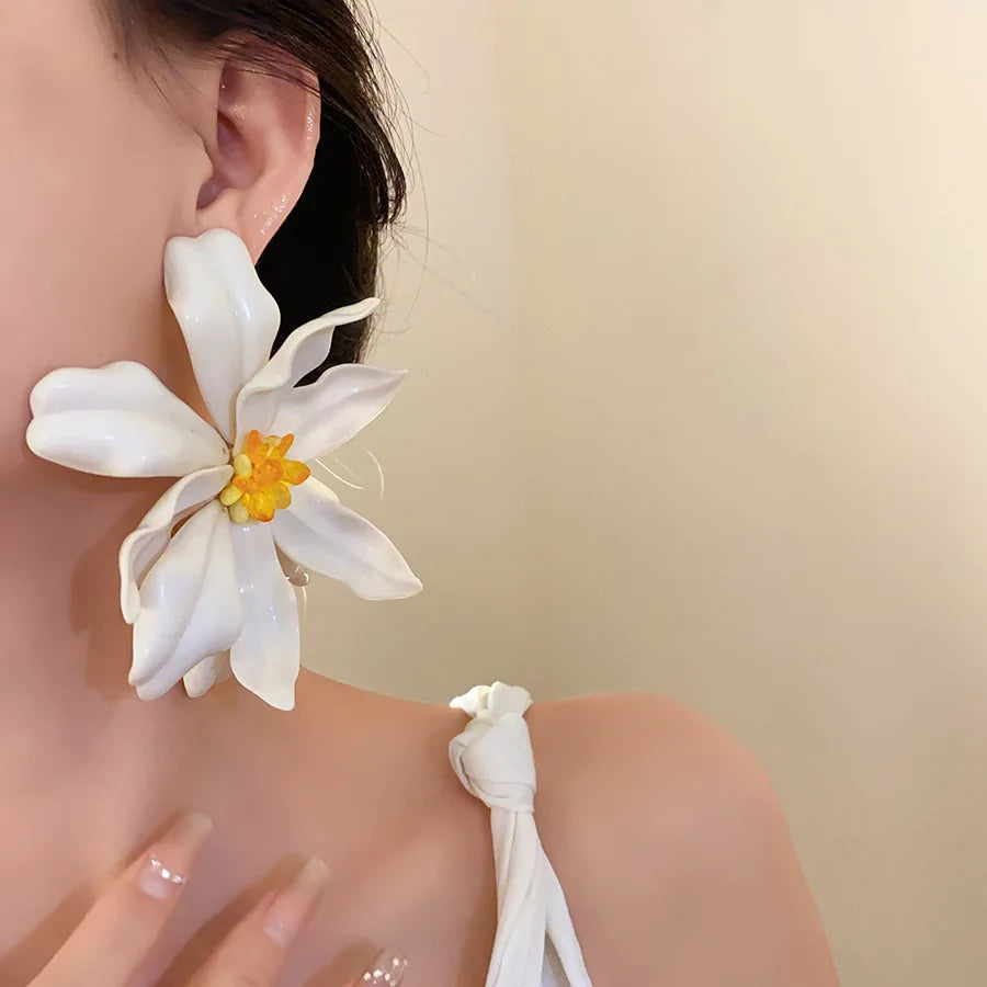 10*10 Cm Bohomian Super Large Acrylic Flower Stud Earrings for Women Glass Petals Floral Earring Beach Vacation Charms Jewelry M