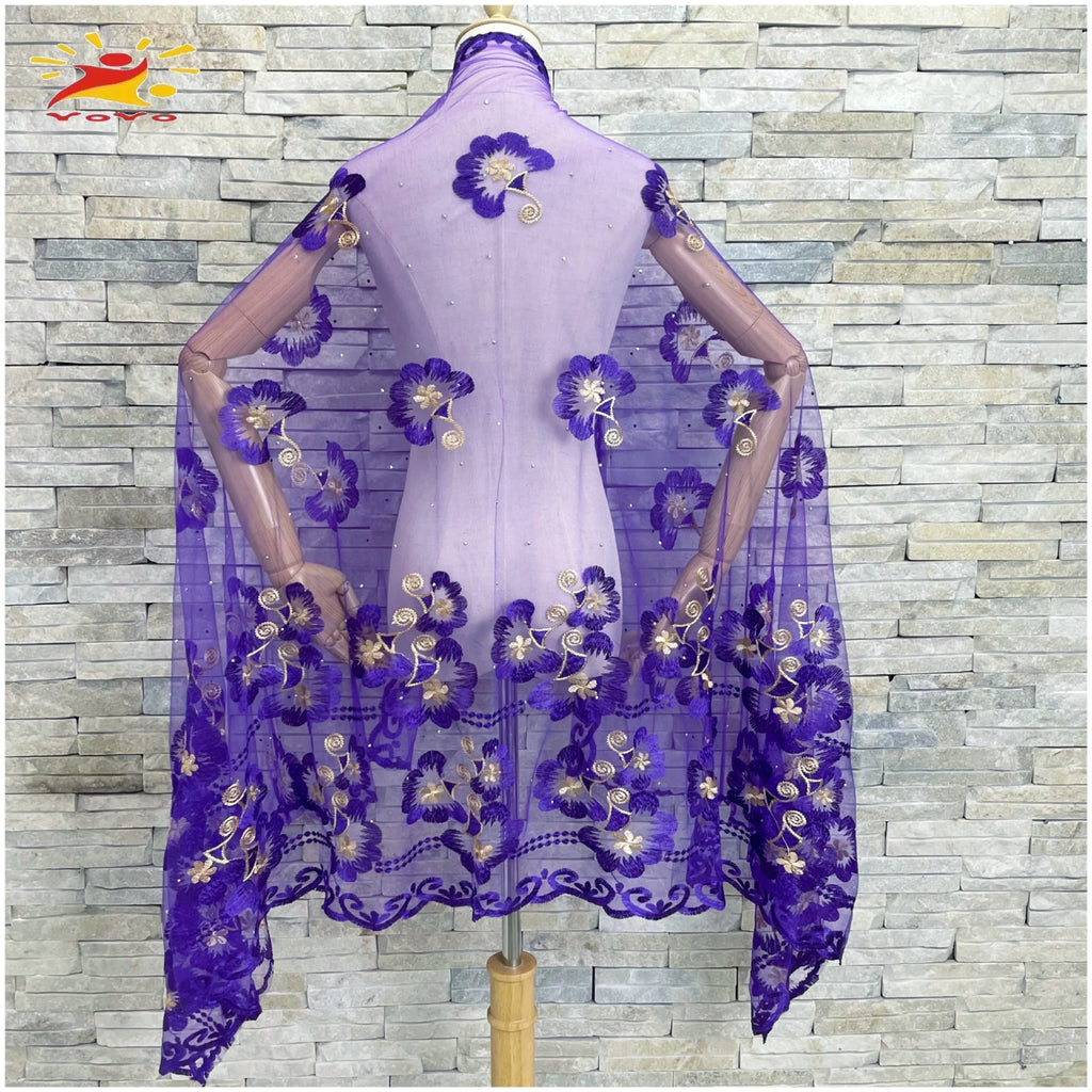 Embroidered Tulle Hijab Shawl - Soft Pashmina Wrap