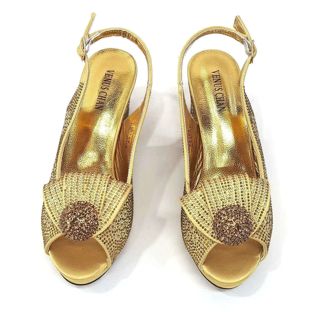Italian Design Girly Style Golden Color Wedding Shoes And Bag Full Diamond Decoration Metal Closure Bags