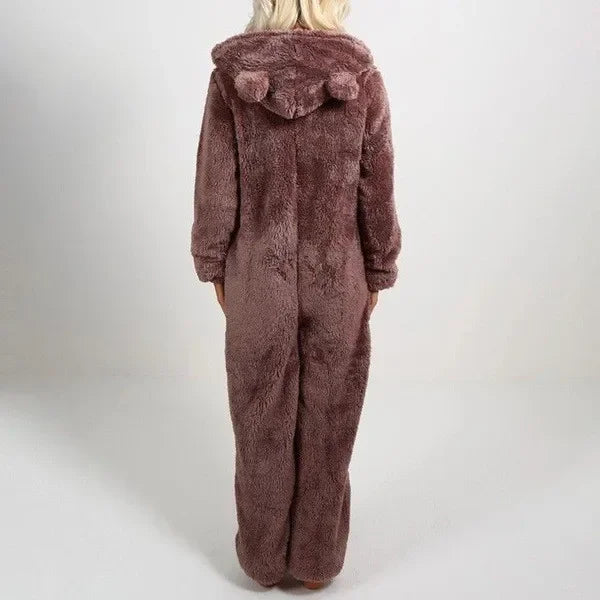 Autumn Winter Thick Fleece Women's Onesie Pajamas with Hat Casual Style Comfortable Soft Fabric