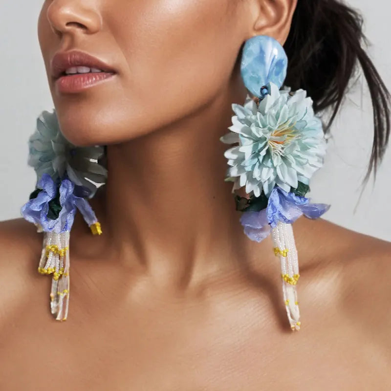 Statement Bohemian Style Simulation Dahlia Earrings For Women Girl Trendy Luxury Vintage Fairy Wedding Party Jewelry Accessoies