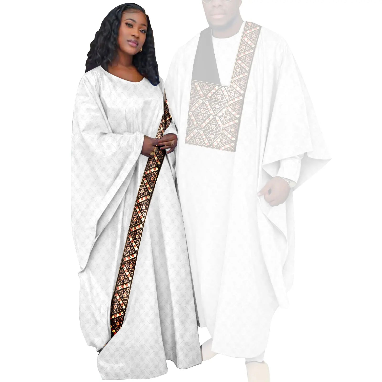 African Couple Clothing Set Women Traditional Wedding Wear Abayas Dashiki Robe Outfit Set for Men African Ethnic Style Y23C034