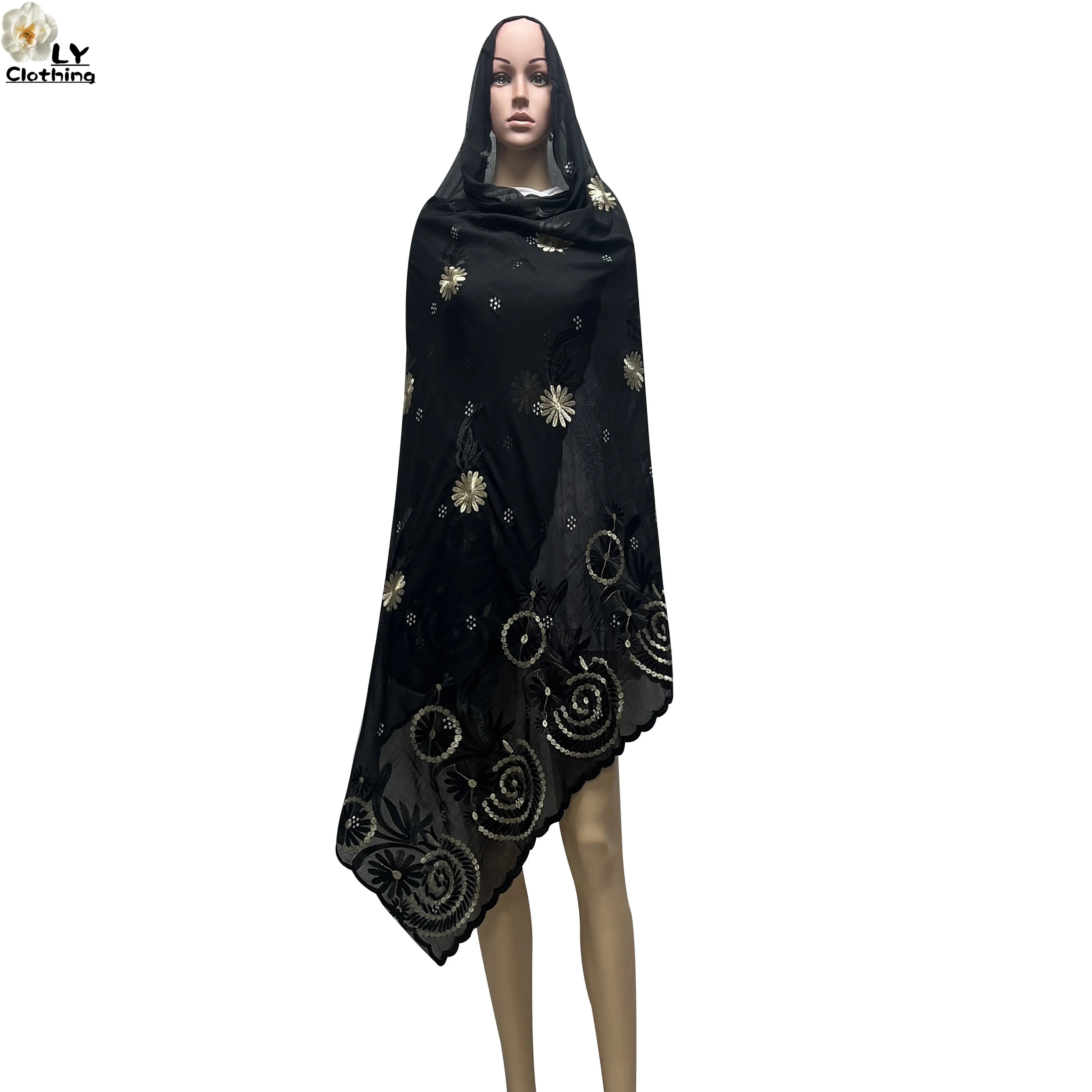 Embroidered Sequin Hijab Shawl - Premium Cotton Pashmina