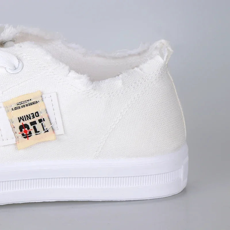 Women's Denim Canvas Sneakers | Low Top Lace-Up Flat Board Shoes | HotTrendyPicks