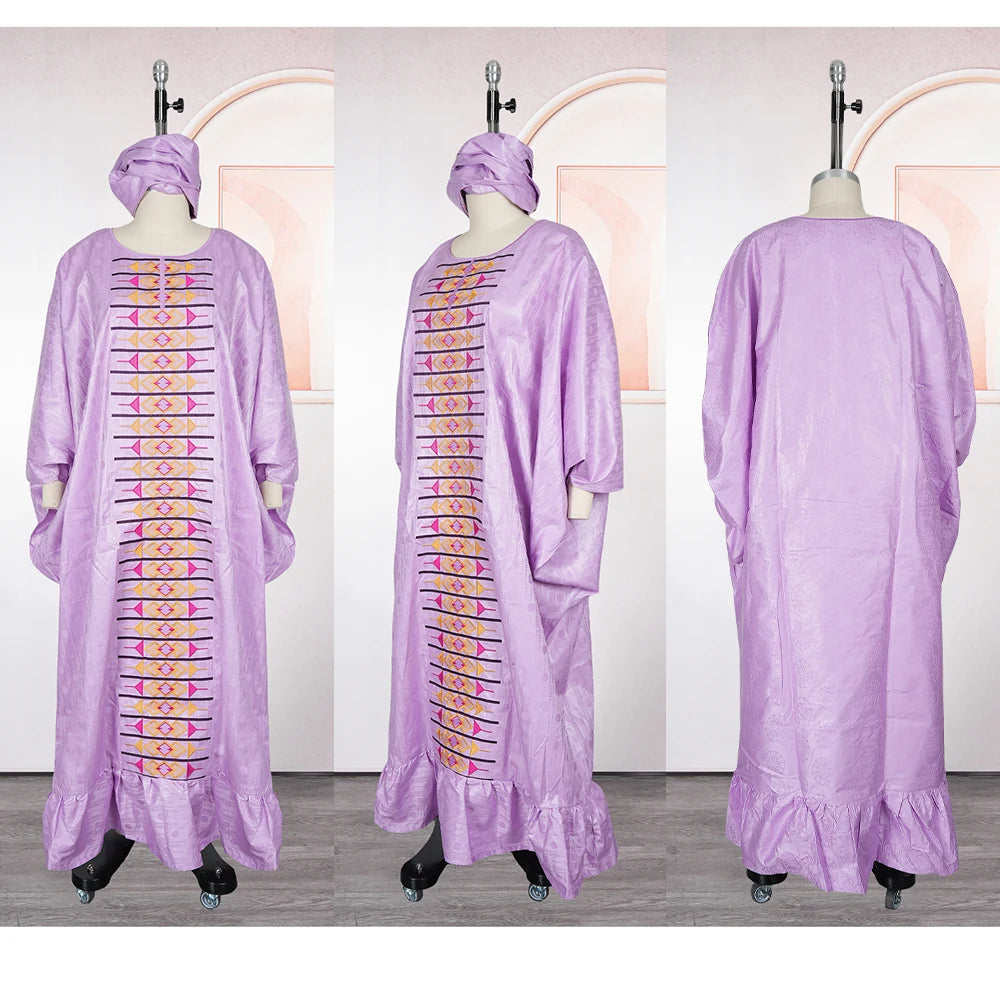 African Women's Kaftan Dress Embroidery Bazin Riche Wedding Party Plus Size Muslim Gown Dress