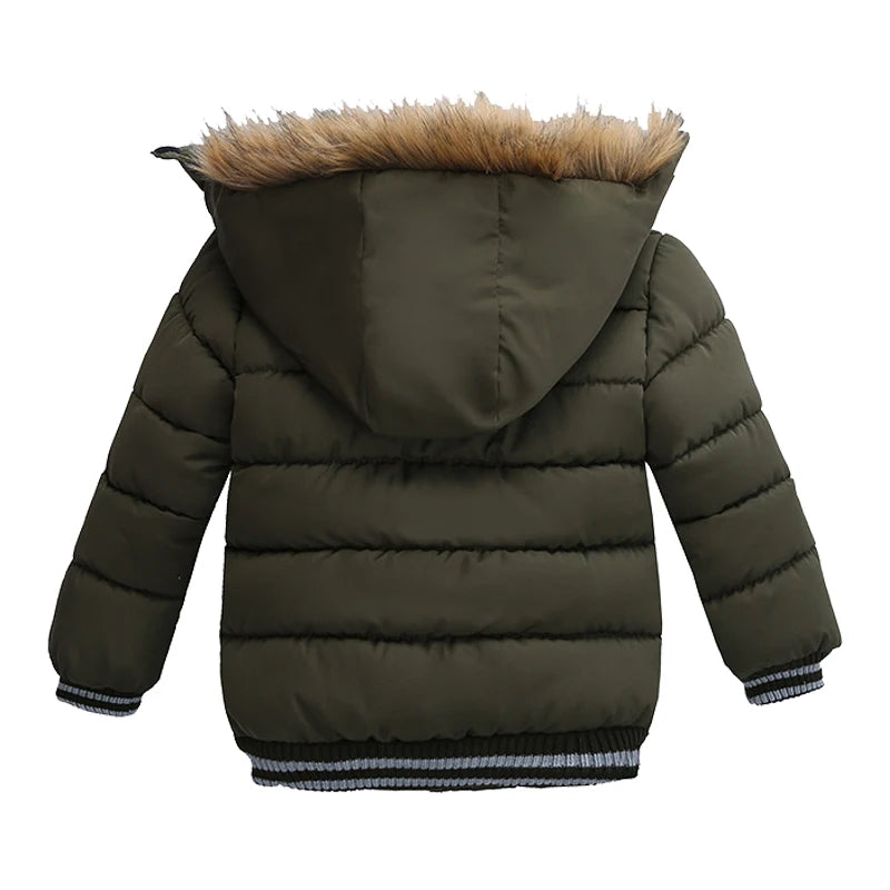 Autumn Winter Hooded Jacket for Kids - Boys & Girls Warm Fur Collar Zipper Outerwear Casual Fashion Baby Coat for Ages 2-6
