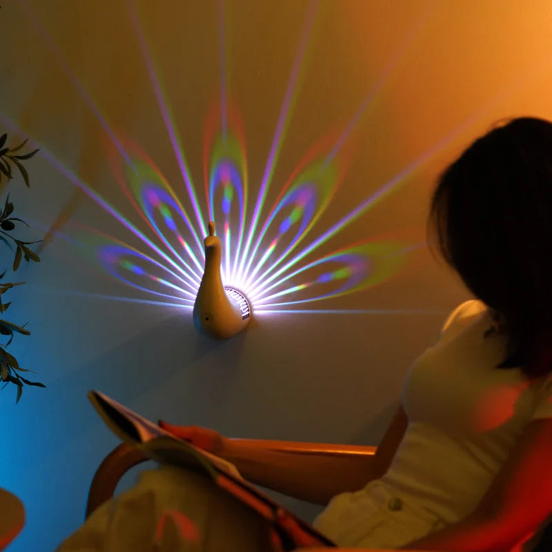 Peacock 3D Wall Sconce Light | Colourful Ambient Bedroom Lamp |