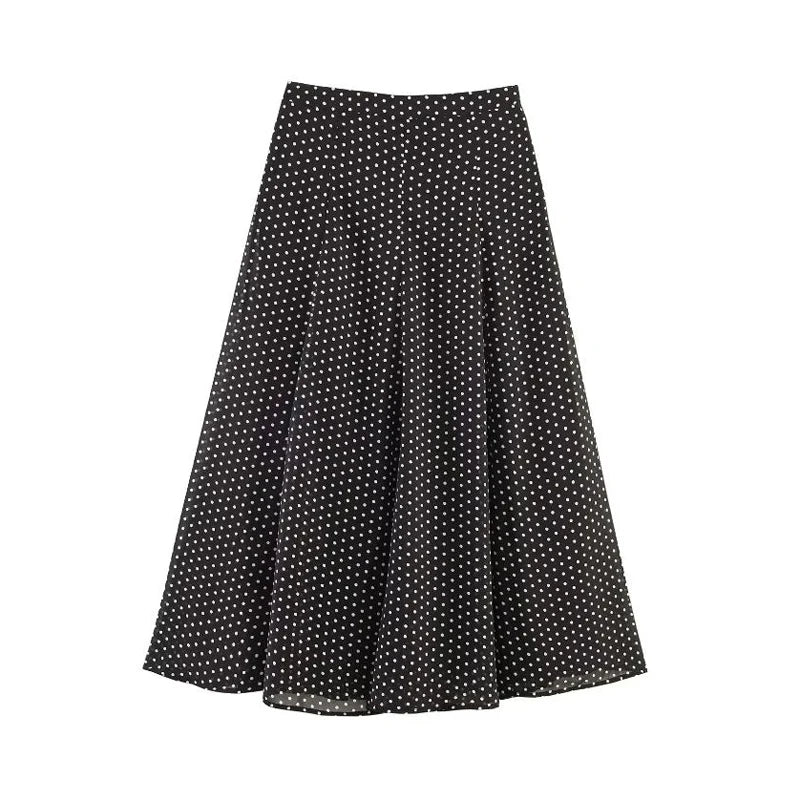 Polka Dot Skirt 2 Piece Set Women Casual High Collar Tie Full Sleeves Elastic High Waist Long Skirt Suit Lady Daily Outfit New