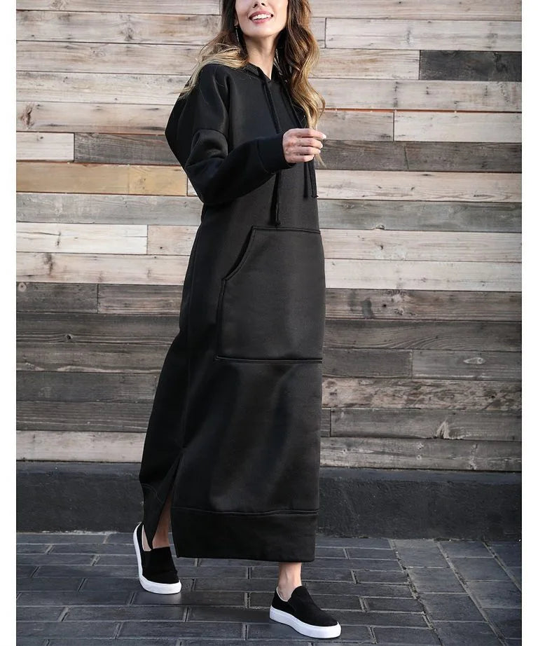 Women's Hoodie Midi Dress | Lace-Up Hem Casual Sweatshirt Long Dress | HotTrendyPicks
