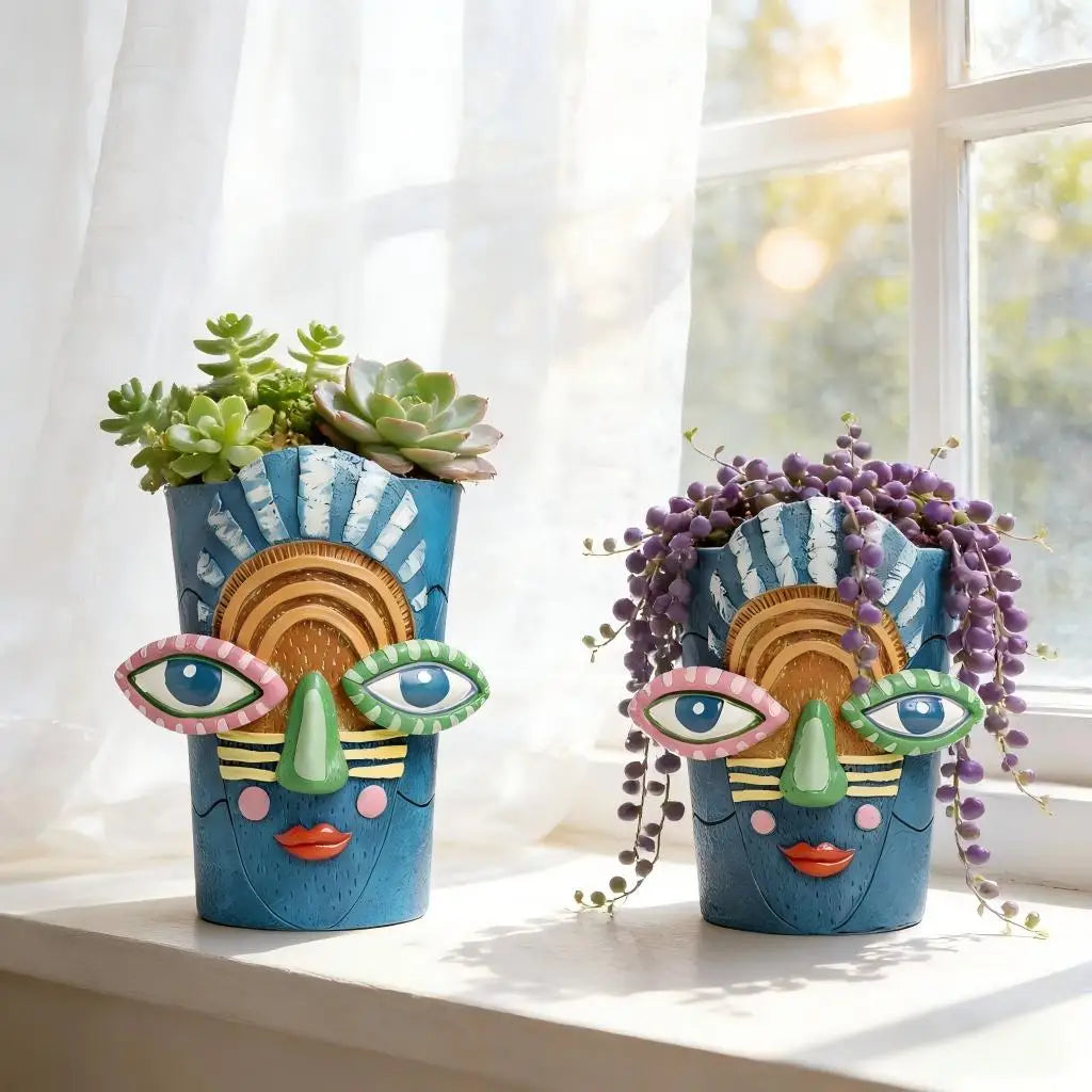 Abstract Face Planter Pot for Indoor Outdoor Plants Herb Succulent Cactus Flowerpot Home Balcony Garden Patio Art Decor